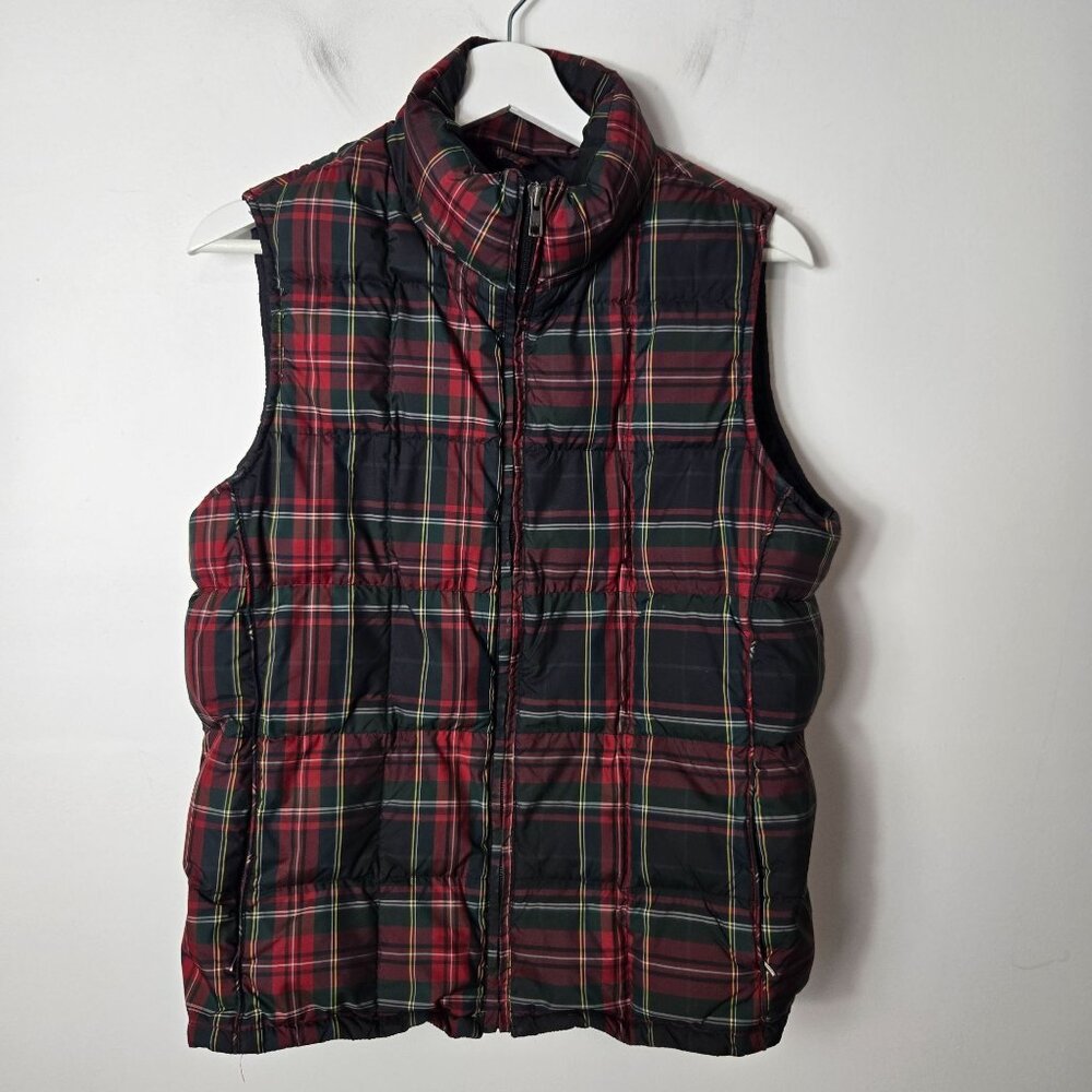 Eddie Bauer Size S Women's Goose Down Red Plaid Zip Puffer Vest Jacket